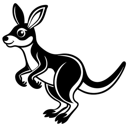 Kangaroo - Black and White Cartoon Illustration Isolated on White Backgroundのイラスト素材