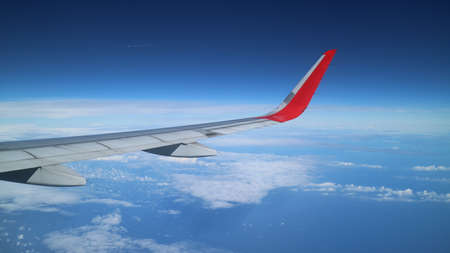 View of wing of airplaneのeditorial素材