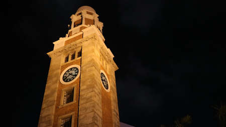 View of clock tower during the nightの写真素材
