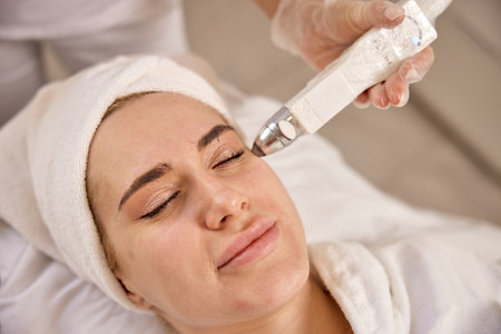 Professional treatment, Skin health, Aesthetic treatment. In beauty clinic, beauticians focus is on...
