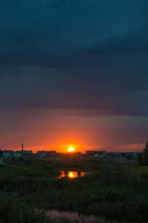 Sunset over the lakeの写真素材