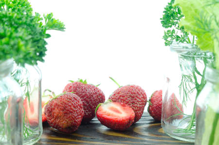 Ripe red strawberriesの写真素材