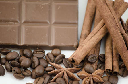 Tiles broken chocolate and coffee beans