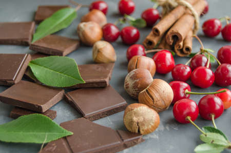 Cherry, chocolate, hazelnut and cinnamon sticksの写真素材