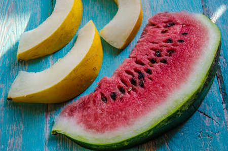 Slice of watermelon and melonの写真素材