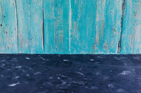 Background from boards painted with blue paintの写真素材