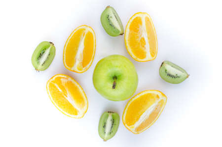 Apple and sliced ??orange and kiwi.の写真素材