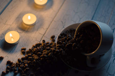 Mug with coffee beans.の写真素材