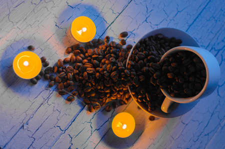 Mug with coffee beans.の写真素材