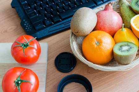 Fruits and vegetables on the tableの写真素材
