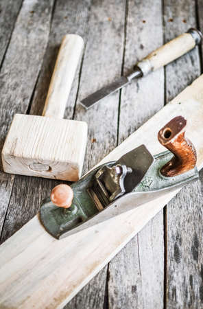 Carpentry tools on an old board table
