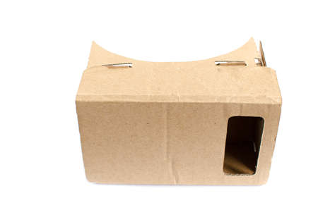 Virtual reality glasses made of cardboard over white backgroundの写真素材