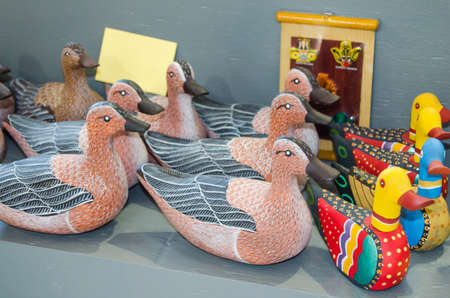 Ducks made of woodの写真素材