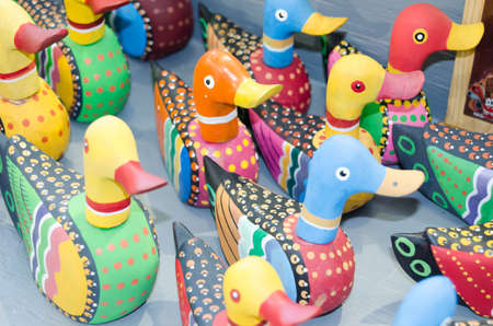 Ducks made of woodの写真素材