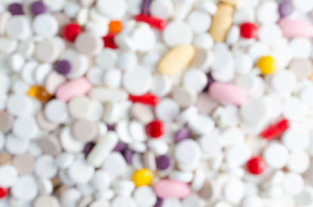 Blurred background of a Large variety of medicinal pills closeupの写真素材