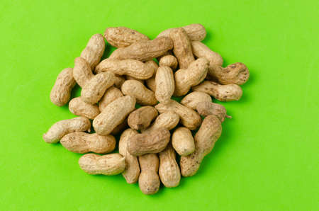 Peanuts on a bright green background.の写真素材