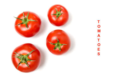 Bright, red and ripe tomatoes on a white background.の写真素材