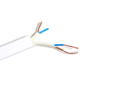 Cable channel with wires running through it on a white background.