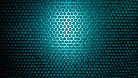 Abstract background metal mesh with even spaced holes in blue