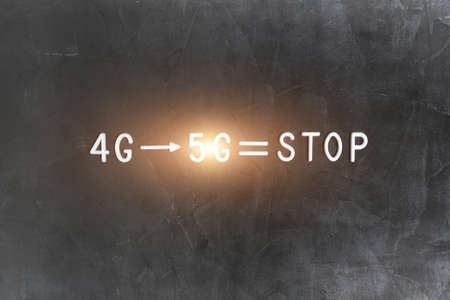 4G networks transitioning to 5G technologies, stop progress, technology progress conceptの写真素材