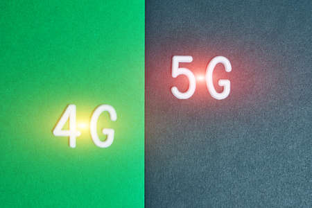 4G networks transitioning to 5G technologies, the concept of technology progressの写真素材