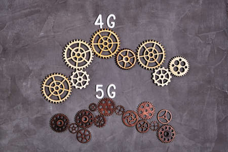 Modern technologies and progress of 4G networks switching to 5G.Logo of 4G and 5G networks on the...