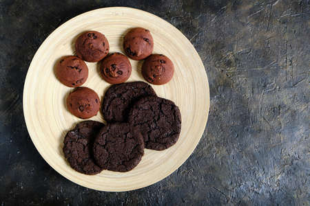 Background chocolate chip cookies American and chocolate chip cookiesの写真素材