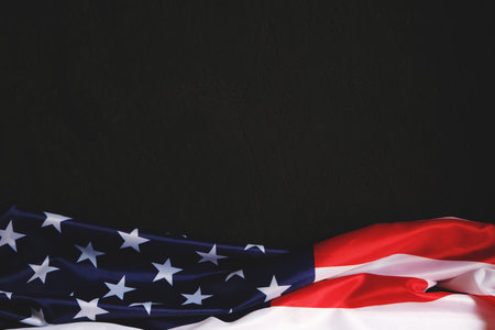 Flag United States America on a black background. Independence Day and Memorial Dayの写真素材