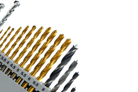 Set drills for metal concrete and wood on a white background