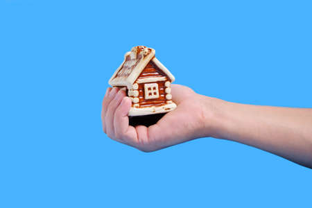 House in your hand, shopping offers, a gift for Christmasの写真素材