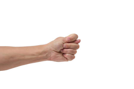 Gesture of a man hand and fingers on white background, isolate.Signs and symbolsの写真素材
