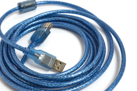 USB cable is blue on a white background