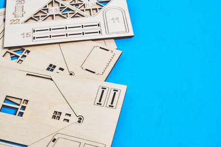 Background is a decomposed children wooden constructor.Games and entertainment child.Eco friendly toys.の写真素材