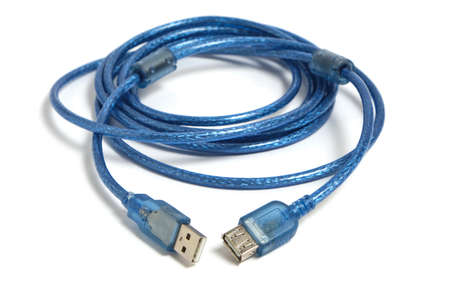 USB cable is blue on a white background