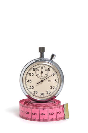 Stopwatch and measuring meter on white background.Sports, health and fitness