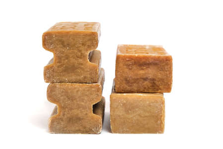 Four pieces of household soap on a white background, isolateの写真素材