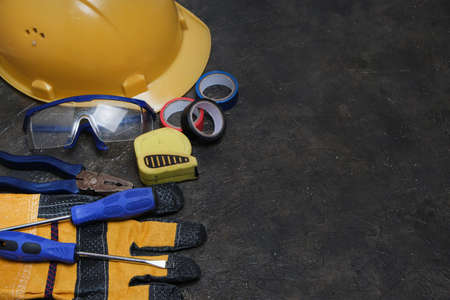 Set of construction, installation tools and protective equipmentの写真素材
