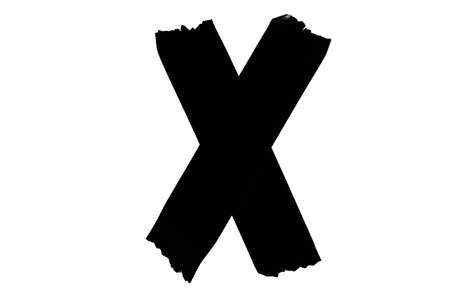 Black prohibition sign shape letter X on white backgroundの写真素材