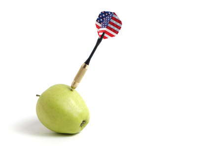 Dart for playing darts with an image plumage flag United States America hitting right in bullseye