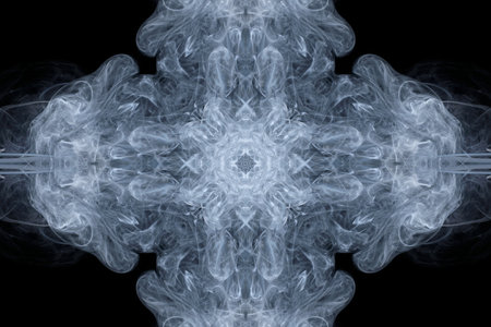 Abstract swirls and clouds smoke forming fantastic silhouettes in form crossの写真素材