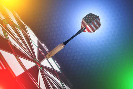 Dart for playing darts with color of flag of United States of America hitting exactly on target....