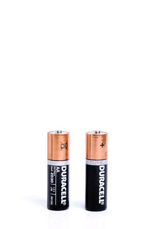Kostanay Kazakhstan 01.02. 2022.Two Duracell batteries, shot in studio on white backgroundのeditorial素材