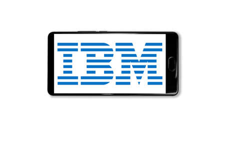 Kostanay, Kazakhstan, March 15, 2022.Mobile phone with IBM logo on screen.Shot in studio on white...