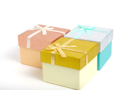 Holiday gifts in gift boxes white background