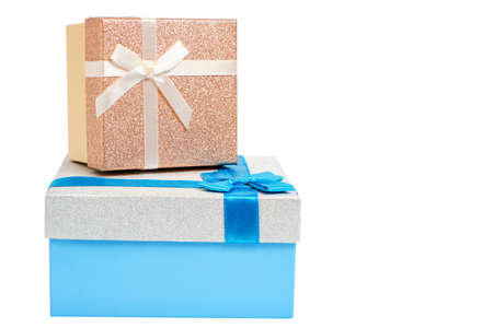 Holiday gifts in gift boxes white background