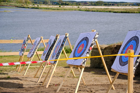 Targets for archery competitions lakeshoreの写真素材