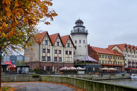 Kaliningrad, Russia, October 26, 2022.Embankment is tourist attraction, fishing villageのeditorial素材