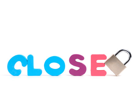 Word close is made in multicolored letters white background and closed padlock
