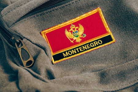 Montenegro flag chevron on khaki backpackの写真素材