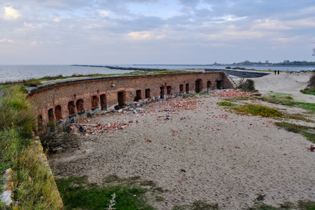 Ruins an old abandoned defensive German fort Baltic Sea coastの写真素材